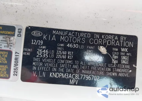 2020 Kia Sportage Lx from USA, damaged, VIN KNDPM3AC8L7796702